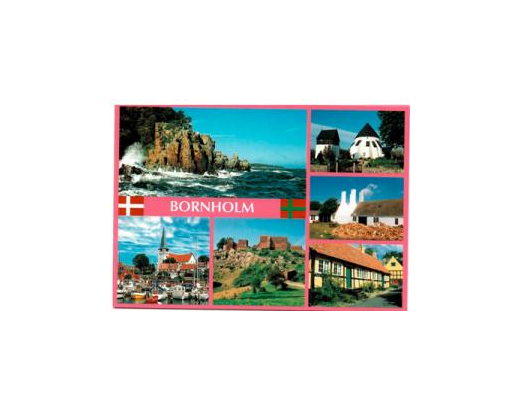 Postkort 45 Bornholm lyserød, 6 -delt,10,5x15 cm