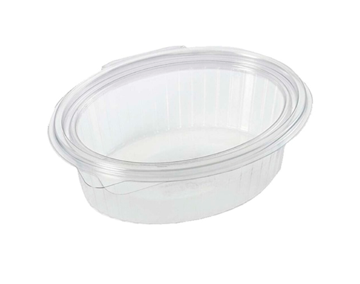 Plastbakke m/hængslet låg 500ml rPET 16,7x13,1x5,6 cm. klar#