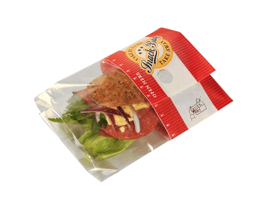 Rudepose/ snackbag M sandwich 21,5x13x7,5 cm. rød/klar