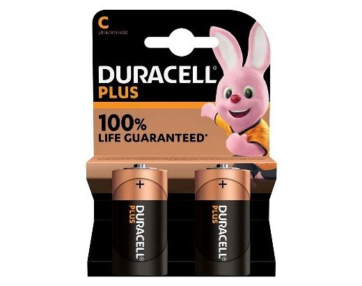 Batteri Duracell Plus Power AL C 2KP 2 stk.pakn.på kort