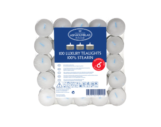 Fyrfadslys Asp-Holmblad REN STEARIN Ø39 mm. 6 timer hvid//