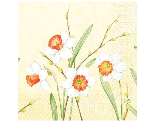 Serviet Duni 3-lag 33x33 cm. Design Daffodil Joy (forår)#