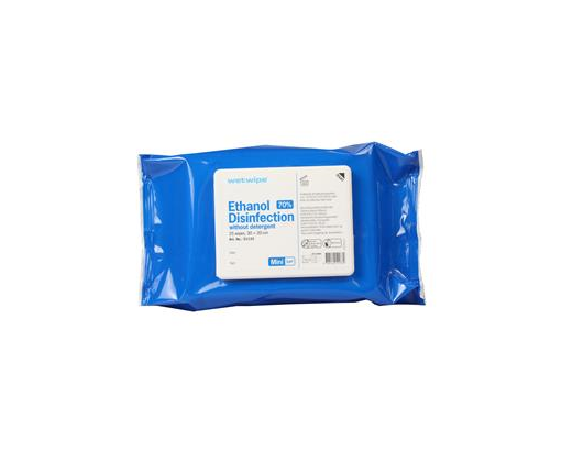 Desinfektionserviet Wet-Wipe 70% ethanol 20x20 cm25 stk. blå