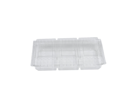 Smørrebrødsbakke 3-rums hængslet låg APET Klar#