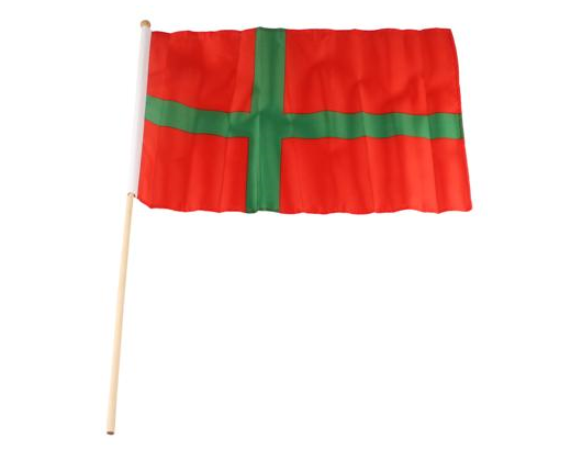 Flag Bornholm på 60 cm. træpind Flag 30x42 cm. m/ hanger
