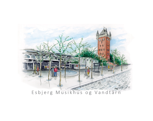 Køleskabsmagnet Epoxy Musikhus & vandtårn Esbjerg 80x55 mm#