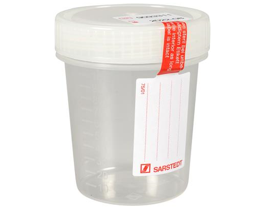 Prøvebæger 100 ml PP m/ skruelåg & skrivefelt, sterilt