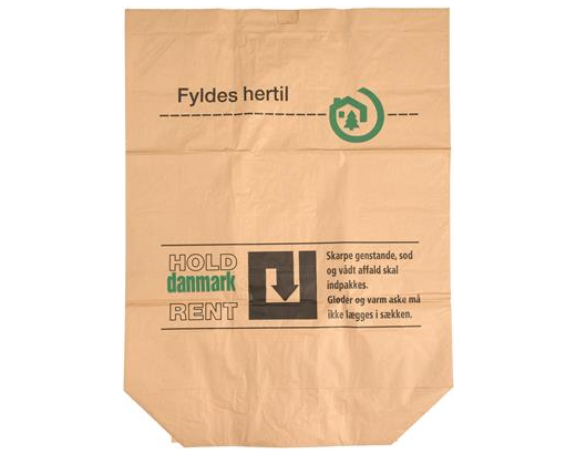 Papirsæk 2-lags 70x110 110 ltr. brun " hold Danmark Rent "#