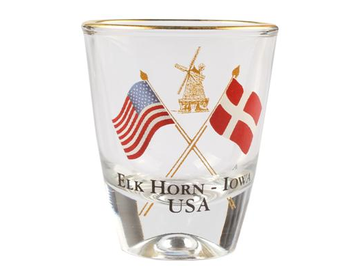 Snaps/shotsglas 4clm/guldkant Elk Horn Iowa USA DK-USA flag#