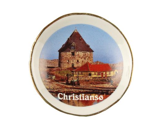 Magnet porcelæn Ø6 cm. m/ guldkant Christiansø Lille Tårn#