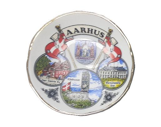 Magnet porcelæn Ø6 cm. m/ guldkant Aarhus#