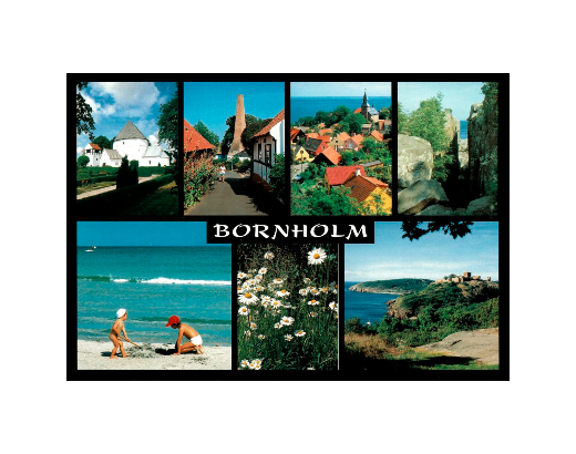 Postkort 54 Bornholm sort kant, 7-delt,10,5x15 cm RETRO//