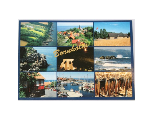 Postkort 110 Bornholm blå ramme 10,5x15 cm
