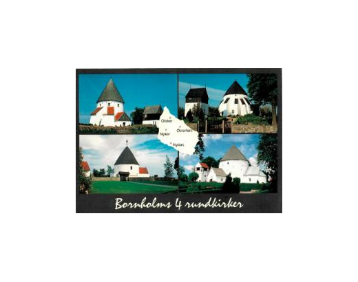 Postkort 123 Bornholm 4 rundkirker, 10,5x15 cm//