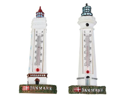 Magnet m/termometer Fyrtårn Danmark 40x100 mm.//