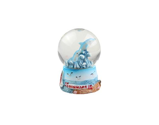 Snekugle/snowball Danmark med delfin & glimmer Ø45 mm.//